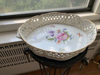 Antique Nymphenburg Porcelain Large 11” Reticulated Oval Tray