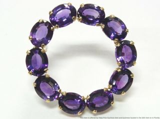 18ctw Gem Quality Amethyst 14k Gold Pin Vintage 1940s Chain Link Circle Brooch