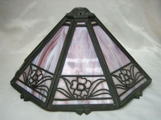 Antique Bradley & Hubbard Arts And Crafts 8 - Panel Purple Slag Glass Lamp Shade