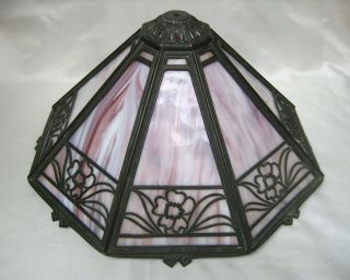 Antique Bradley & Hubbard Arts and Crafts 8 - Panel Purple Slag Glass Lamp Shade 2