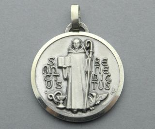 French,  Antique Religious Pendant.  Saint Benedict Of Nursia Benoit.  Medal