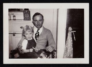 Antique Vintage Photograph Little Girl Sitting On Dad 