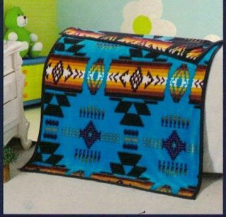 Baby Size Turquoise Blanket Reversible Southwest Native American Indian Print