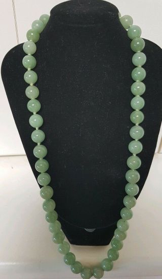Vintage Chinese Export Sterling Silver 12mm Natural Green Jade Necklace 106grams