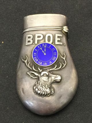 Vintage Rare B.  P.  O.  E.  Elks Lodge Sterling Silver Snuff Box W/ Elks Head J18