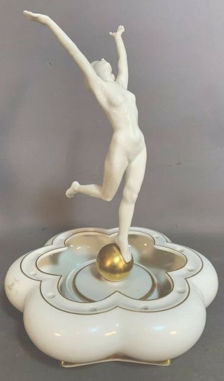Antique German Porcelain Art Deco Kunstabteilung Nude Lady Sculpture Old Statue