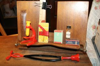 Antique Nurse Dolly Stethoscope Blood Pressure Gauge Boxes Microscope Bottle