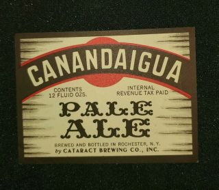 Canandaigua Pale Ale Beer Label.  Irtp U Permit Cataract Brewing Rochester,  Ny