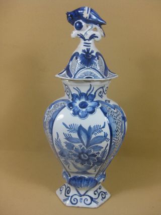 Antique Dutch Delft Covered Vase 18th Century Marked