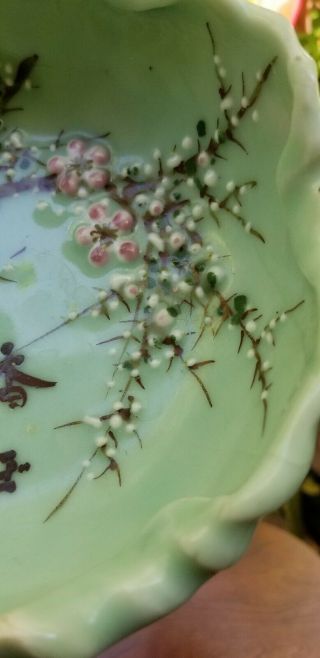 Antique Japanese Celadon Hand Painted and Signed Porcelain Bowl. 3