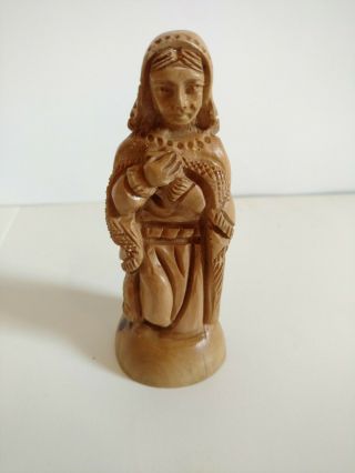 Folk Art Hand Carved Wooden Figure Madonna Holy Virgin Mary - Sculpture Carving