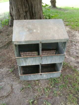 Vintage Chicken Hen Nest Box Rusty Industrial Galvanized Metal Barn Farm Fresh 4