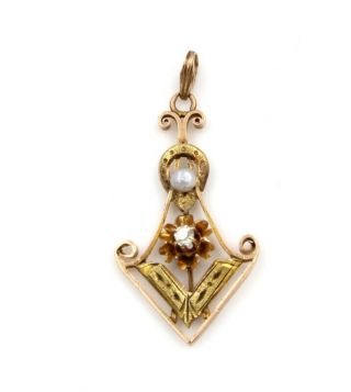 10k Two Tone Gold Antique Victorian Diamond And Pearl Lavalier Pendant 928b - 4