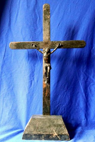Large 19th Century French Massif Central Treen & Bronze Crucifix Circa 1825