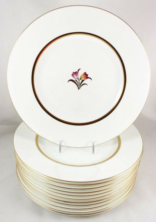 Vintage Set 6 Dinner Plates Minton China England Dover H4876 Pink Flowers Gold