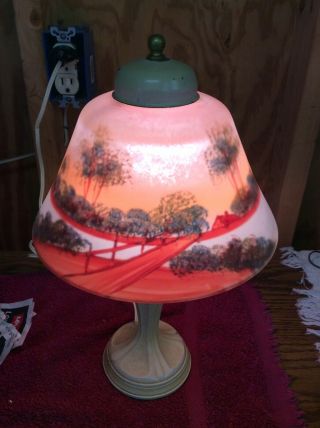 Antique Boudoir Reverse Painted Lamp