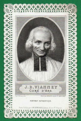 St John Mary Vianney - True Portrait Antique 19th Lace Holy Card