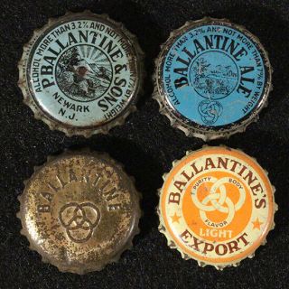 4 Ballantine Ale Beer Cork Lined Bottle Cap Crown Newark,  Jersey Embossed Nj