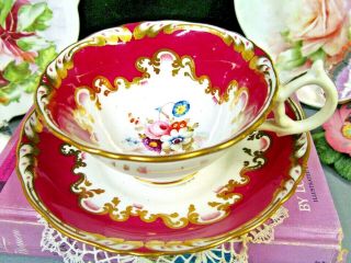 English Porcelain 1825 Tea Cup And Saucer Ridgway Teacup Red Painted Floral