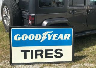 Large Vintage 1960’s Goodyear Tires 58”x34” Embossed Tin Sign / Gas Oil / Soda