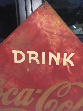 Large Vintage Metal Drink Coca - Cola Diamond Sign / Gas Oil / Soda / Pop 2