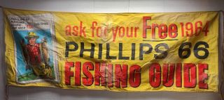 Large Vintage Phillips 66 Advertising Banner / Fishing / Gas Oil / 1964