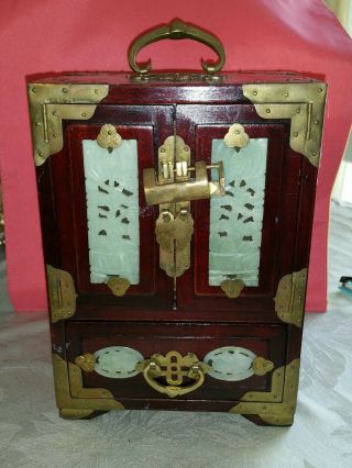 Antique Wooden Jewelry Box With Jad Dec,  Rare Old.