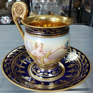 Early To Mid 19th Cent.  Austrian Royal Vienna Style Porcelain Teacup And Saucer