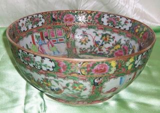 Vintage Circa 1850 Chinese Export Rose Medallion Large 10 Inch Punch Bowl