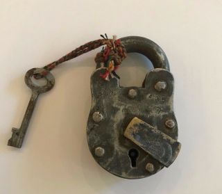 Antique/vintage Metal Iron Lock W/key Industrial 1900s L1
