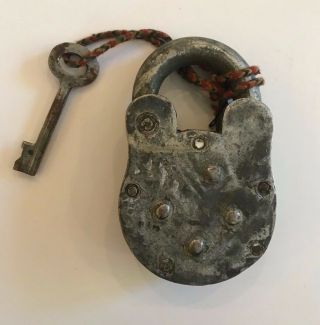Antique/Vintage Metal Iron Lock w/Key Industrial 1900s L1 2