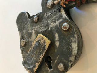 Antique/Vintage Metal Iron Lock w/Key Industrial 1900s L1 3