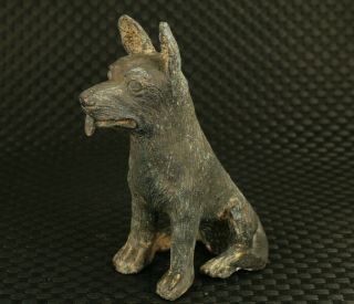 Big Old Bronze Hand Casting Seat Dog Figure Statue Collectable Noble Ornament