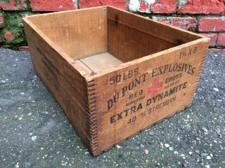 Vtg Dupont Red Cross Finger - Joined Wood Explosives Extra Dynamite Crate Box