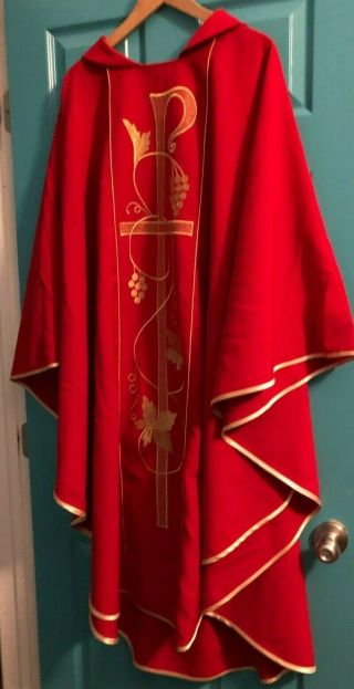 Gorgeous Catholic Priests Red & Gold Embroidered Chasuble