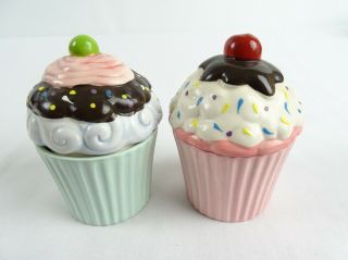 Decorative Pair Pastel Coloured Cup Cake Containers Sweets Pots Hand Painted