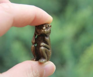 100 Pure Bronze Chinese Zodiac Animal Lucky Monkey Amulet Sit Statue Sculpture