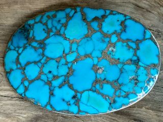 Vtg Bluejoy Turquoise Sterling Silver Belt Buckle Old Pawn Picto Signed