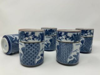 5 Japanese Shozui Tea Cups Blue And White Imari