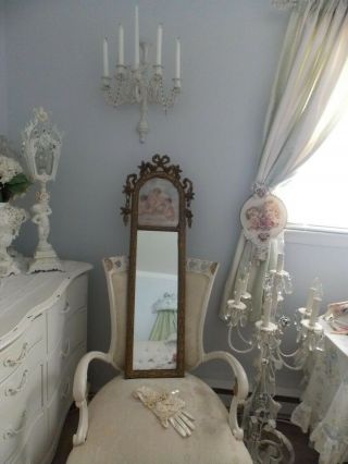 Old French Victorian Trumeau Barbola Rose Swag Mirror W/ Bonus Cherub Picture