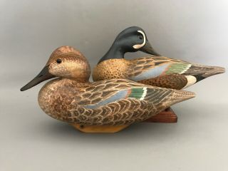 Blue Wing Duck Decoys,  Solid Wood,  Glass Eyes,  Hand Carved And Painted.