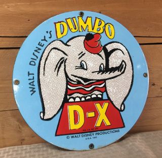 Vintage Walt Disney Dumbo D - X Gas Oil Porcelain Pump Advertising Sign Dated
