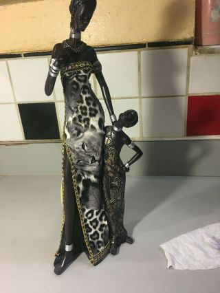 Art Deco Black African Woman Statue Figurine With Child 16 1/4 " Tall