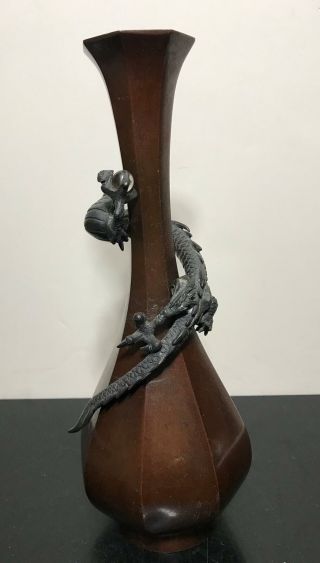 Antique Japanese Meiji ? Bronze Vase W/climbing Dragon