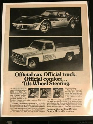 Vintage 1978 Chevy Ad Indy 500 Corvette Pace Car Pickup Truck Chevrolet