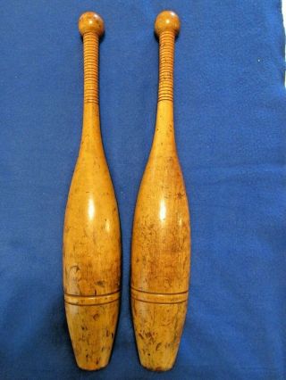 Pair Antique/vintage Wood Indian Exercise Clubs 3 Lbs.  20 "