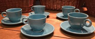 Vintage Fiesta Ware Teacups & Saucers in Turquoise (Set of 5,  Extra Saucer) ✨ 2