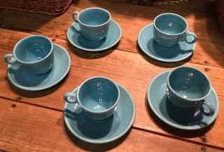 Vintage Fiesta Ware Teacups & Saucers in Turquoise (Set of 5,  Extra Saucer) ✨ 3