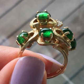 Vintage Natural Emerald And Diamond Form Ring 14k Yellow Gold