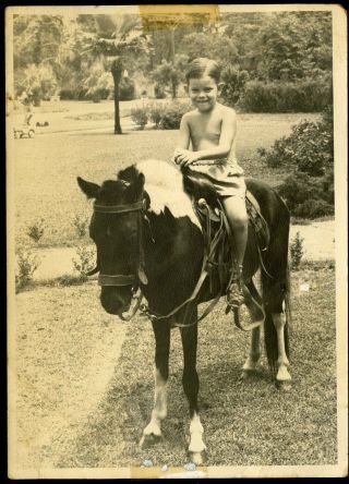 Vintage Photo Young Boy On Traveling Pony Souvenir Photo | Horseback